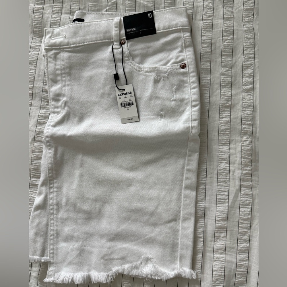 Express High Rise White Denim Skirt